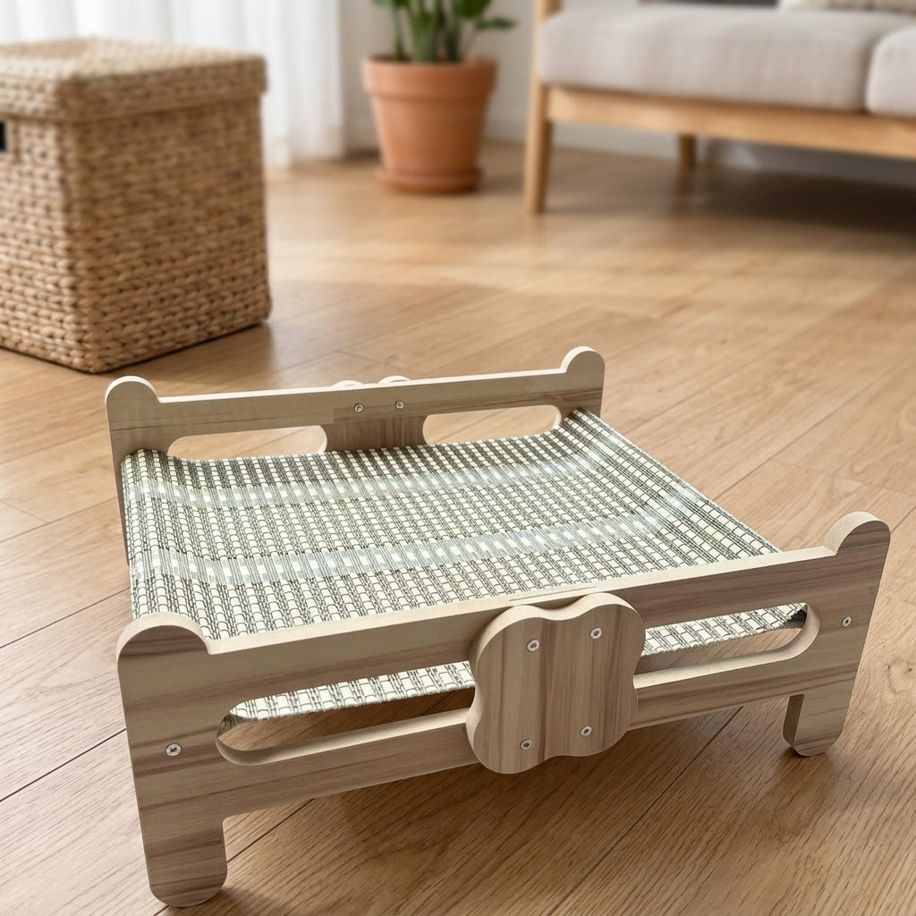 PP Bamboo Cat Bed Summer Cooling Mat With Bell Toy Double Layer
