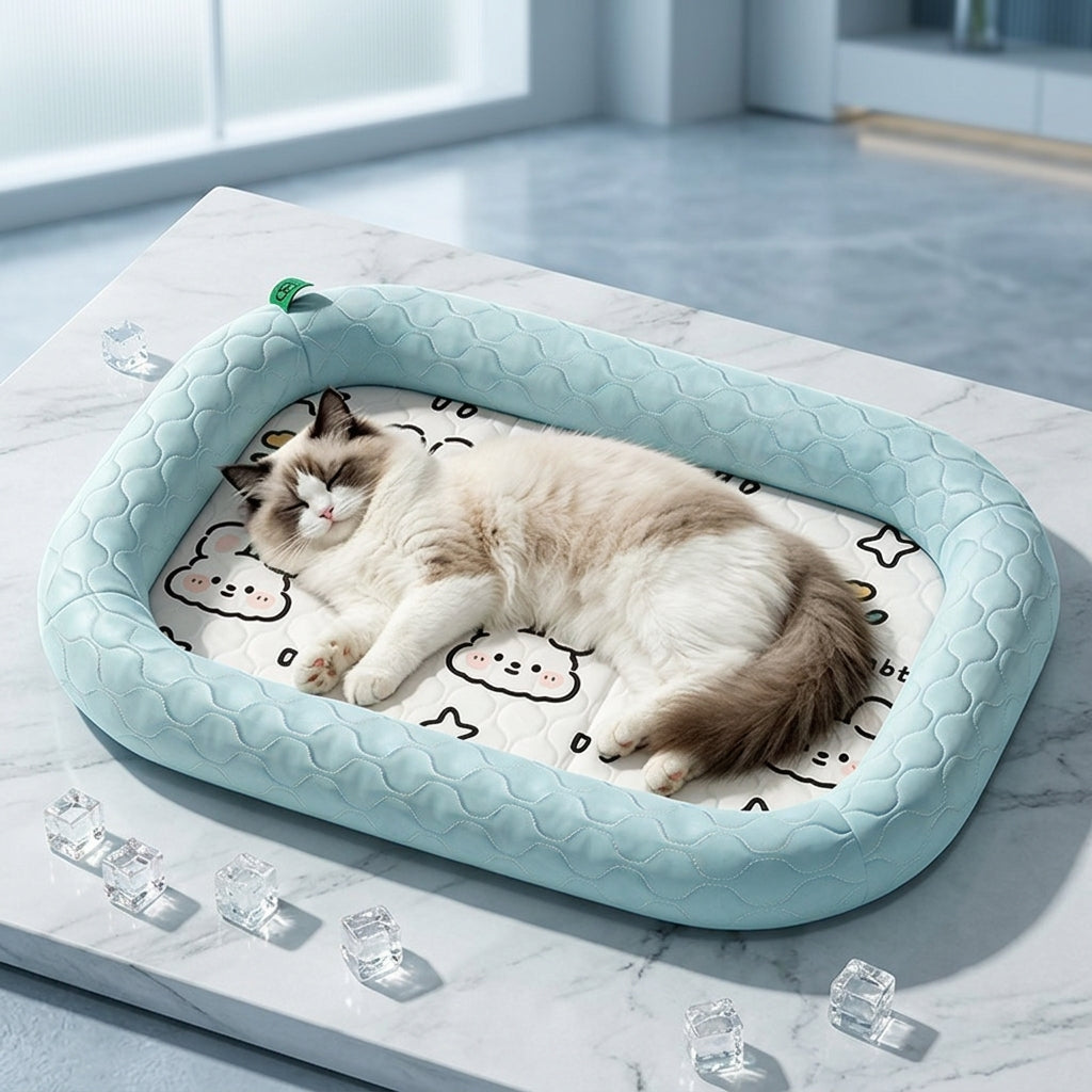 Cute Ice Silk Pet Bed Breathable Cooling Neck Support Summer Mat