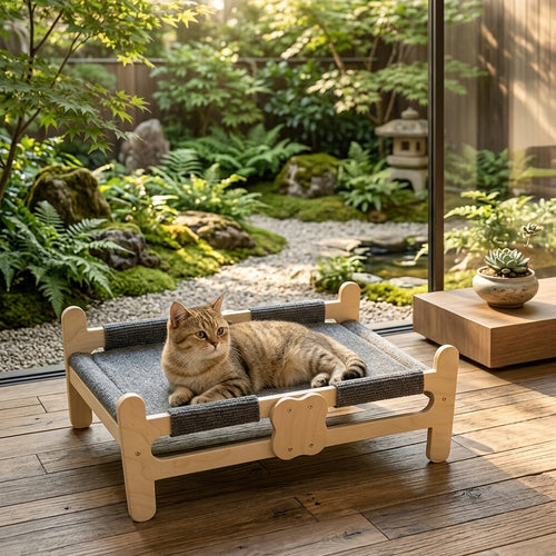 Elevated Solid Wood Cat Sofa Large Breathable Summer Pet Bed