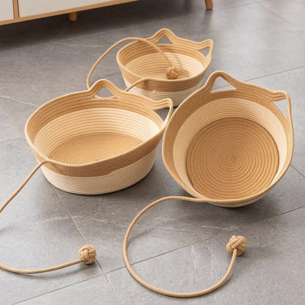 Thick Rattan Woven Cat Bed All Seasons Sleeping Cushion For Kittens