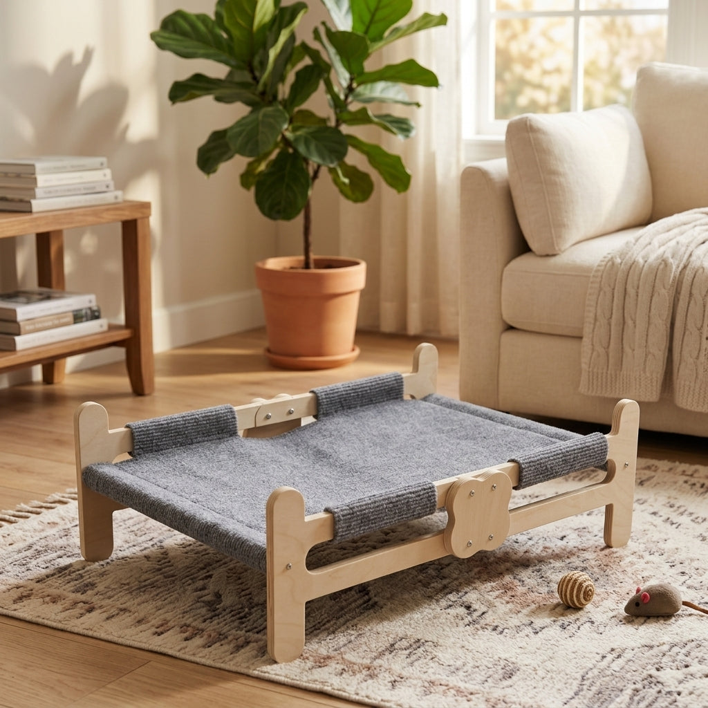 Elevated Solid Wood Cat Sofa Large Breathable Summer Pet Bed